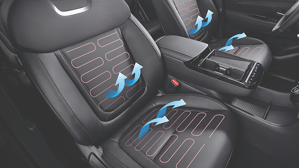 IMagen de los asientos del Santa Cruz con graficos mostrando el sistema de calefaccion