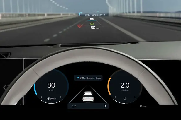 Imagen de la proyección sobre el parabrisas en la versión Prestige